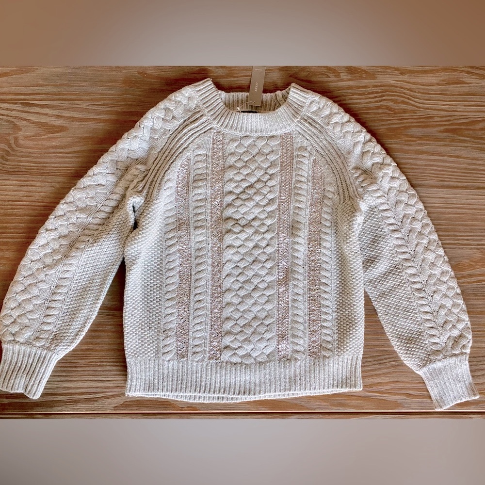 NWT J Crew Cable Knit Sequin Sweater